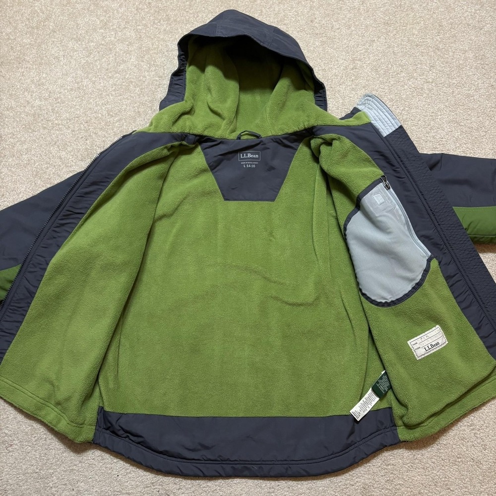 L.L.Bean Jacket Boys Large 14-16 Gray Green Fleece Lined Hooded Ski Snow Winter - Picture 3 of 16